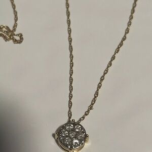 14k GOLD DIAMOND CLUSTER PENDENT WITH 14k GOLD CHAIN~APPRAISAL $1770.00 No Dime